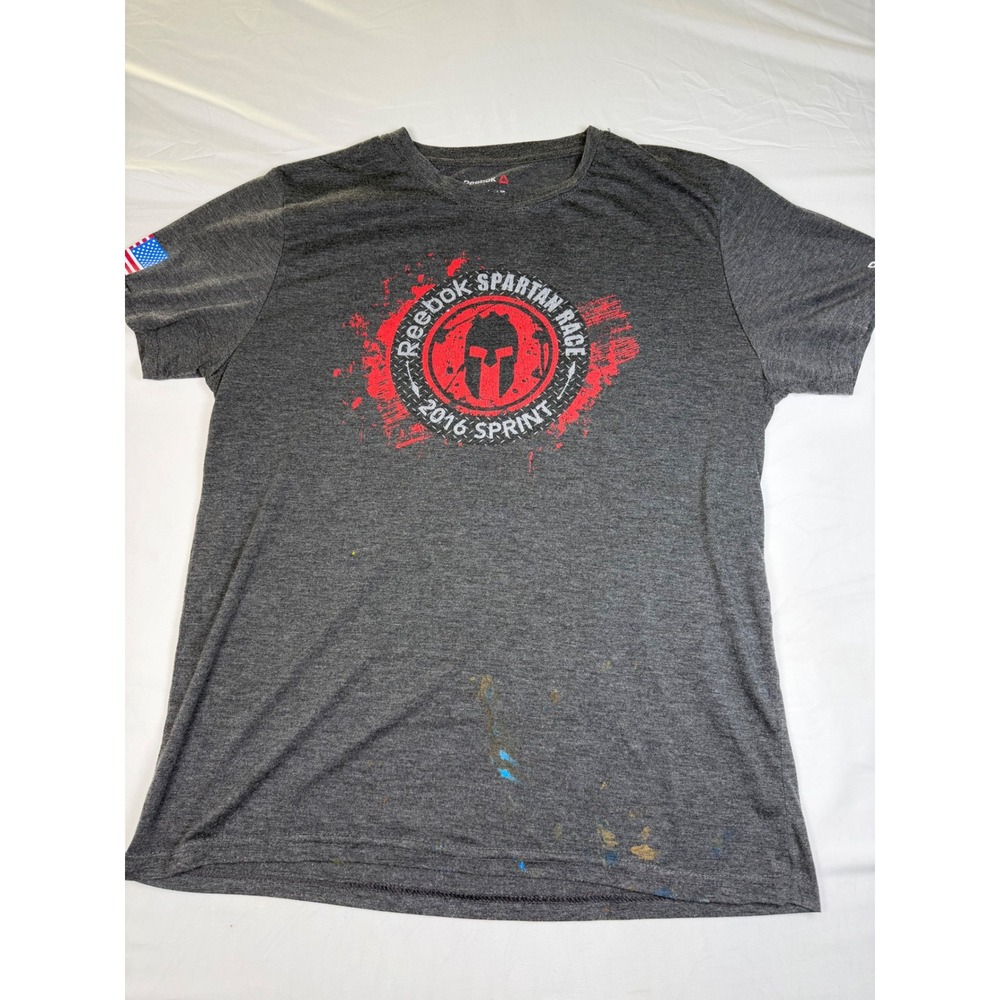 Reebok Spartan Race 2016 Sprint Finisher T-Shirt Gray Mens Large US Flag Graphic